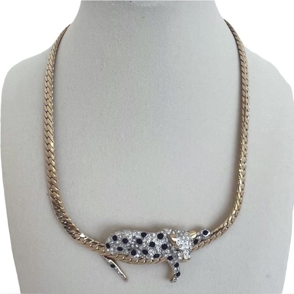 Windsor Collection Gold Crystal Panther Necklace Unsigned Carolee - Picture 1 of 12